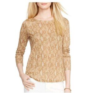 Lauren Ralph Lauren Tan Python Print Linen Knit Top 1X Snake Print